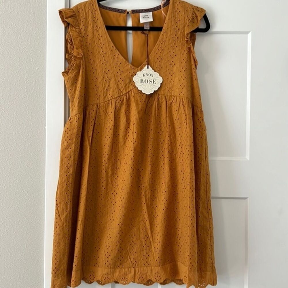 Knox Rose Dress Womens Size Small Ruffle Short Sleeve Sahara Gold NWT
